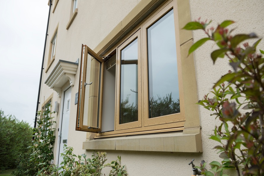 Flush Casement uPVC window angled shot with window open