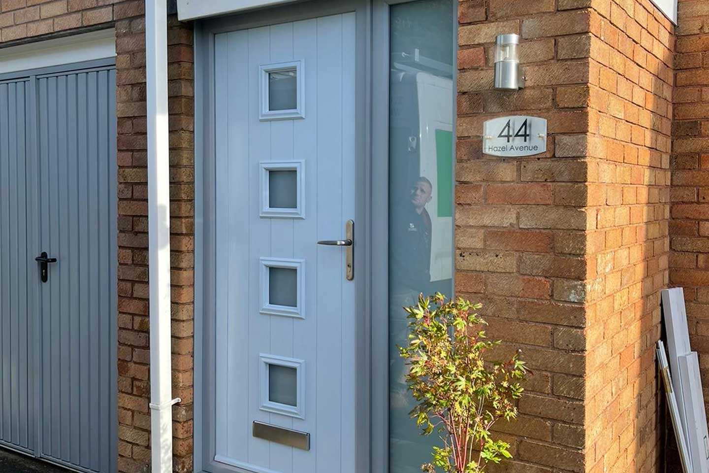 White coloured Endurance Composite Door with Square Glaa Panels