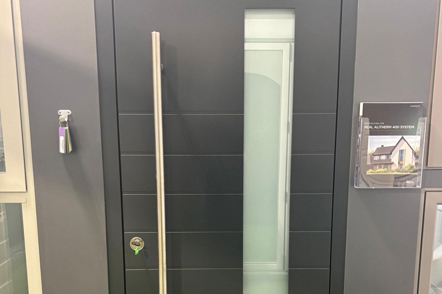 Grey coloured Designer Door in a Showroom