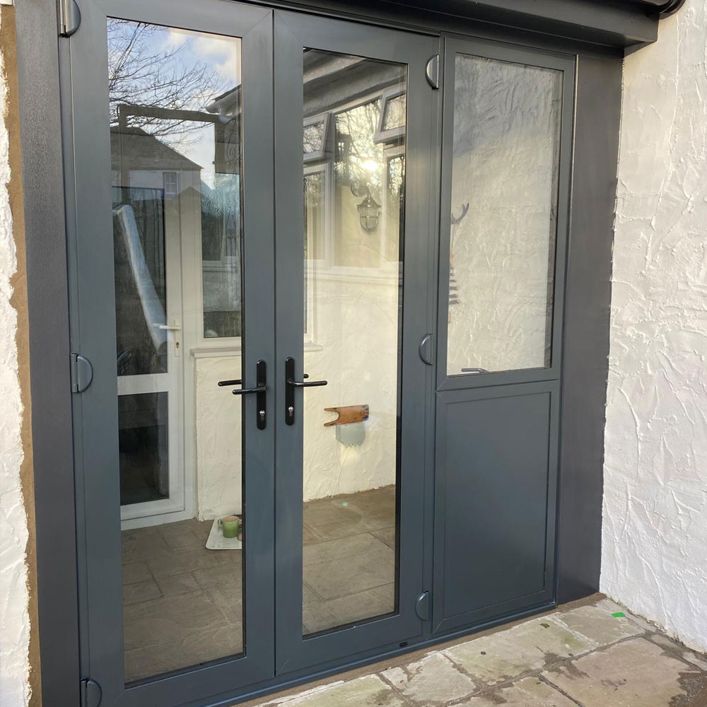 Grey coloured Aluminium French Doors