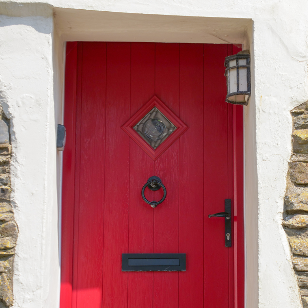 Red Composite Door with diamond window