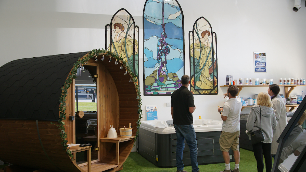 Showing customers a selection of our products and services at our showroom in North Devon