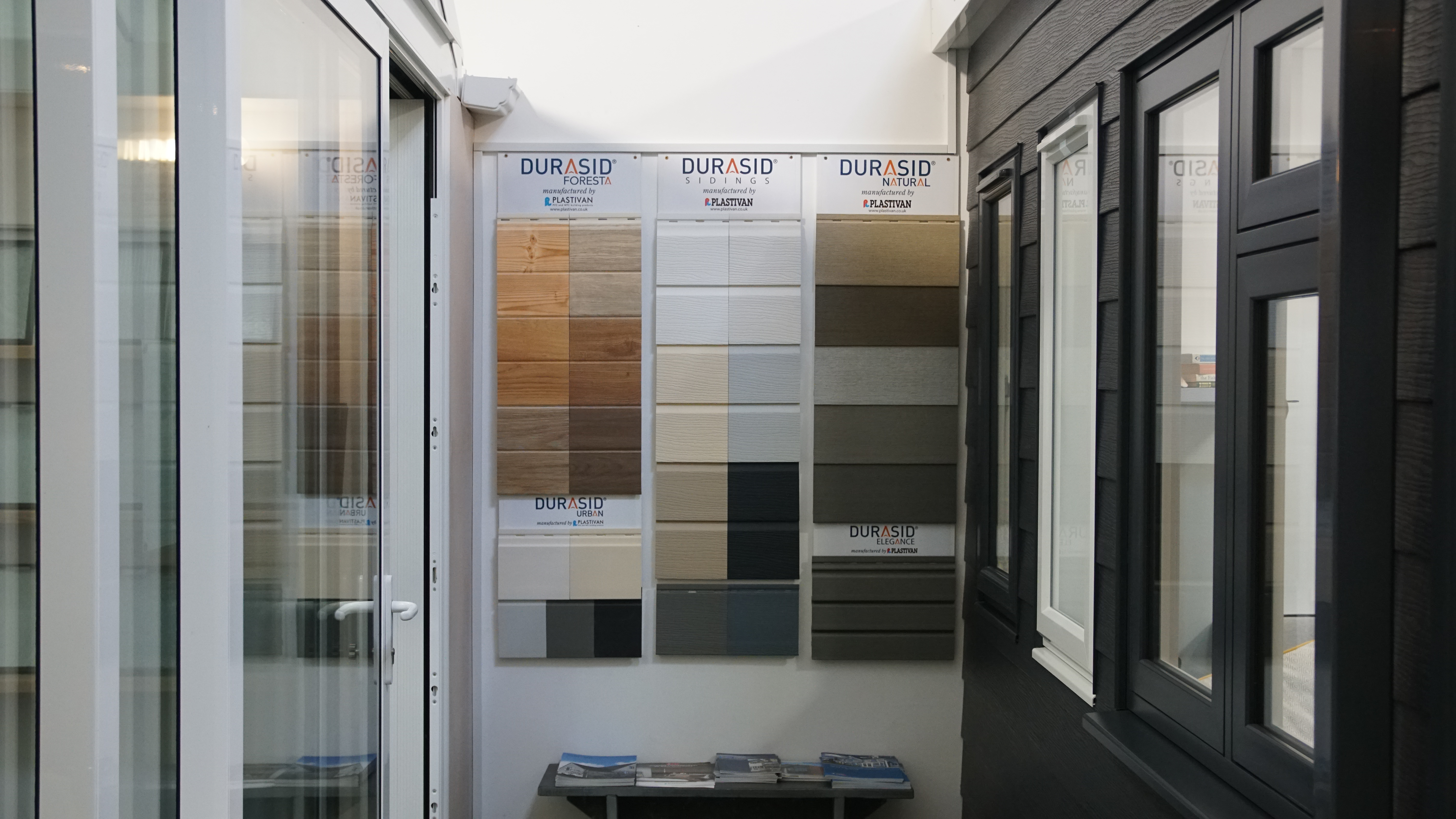 Cladding colour options on display at our showroom near Woolacombe, Ilfracombe & Braunton