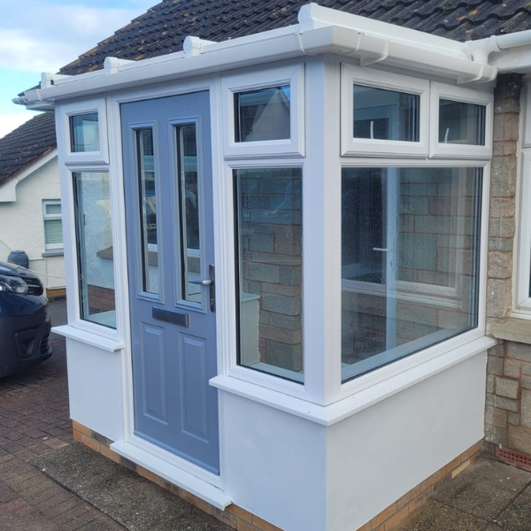 Durabase conservatory porch with blue door