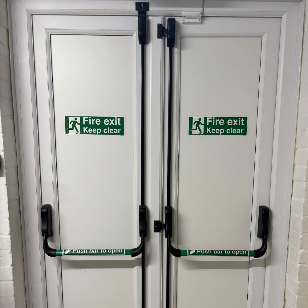 White coloured fire exit doors