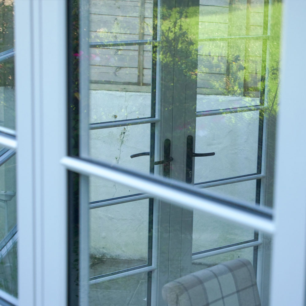 Flush fit door taken from outside showing inner door handles