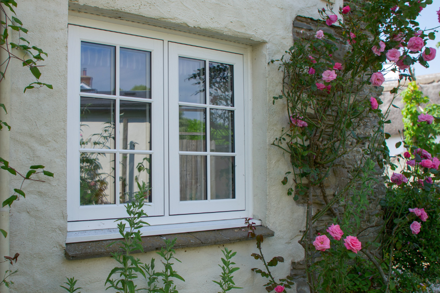 Residence Collection White Window exterior with flowers