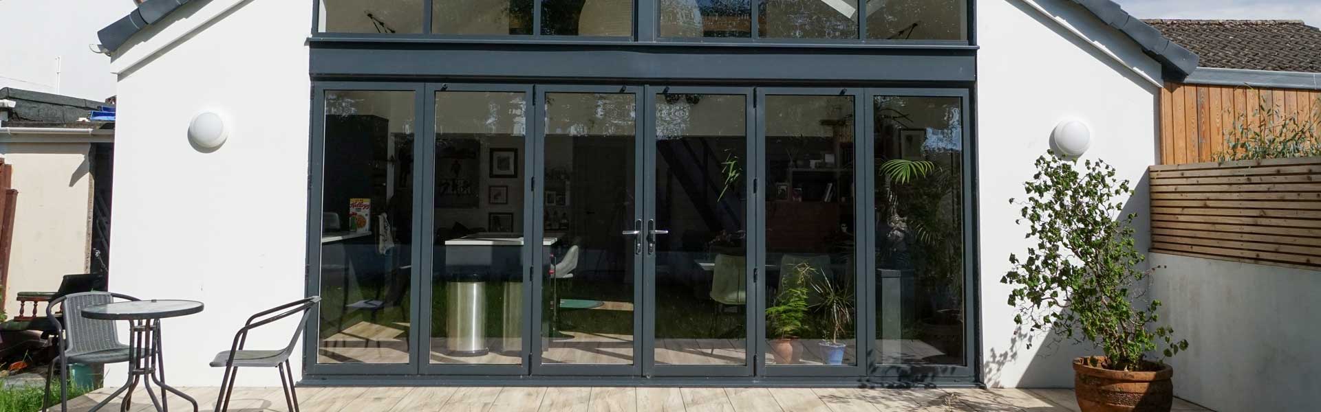 Fitted dark grey coloured Viso Glide Bi-Fold Patio Doors