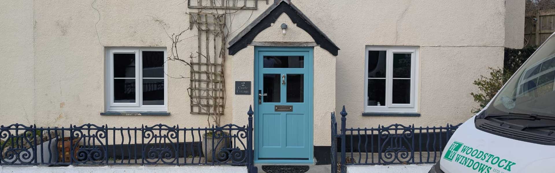 Blue coloured fitted by the team at Woodstock Windows