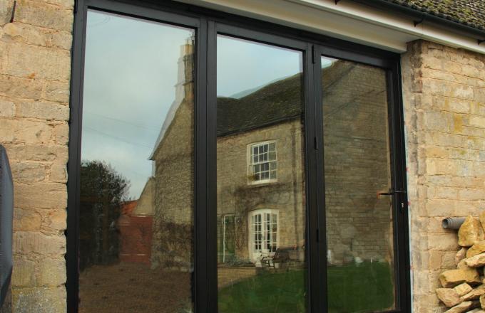 French doors with wooden frames