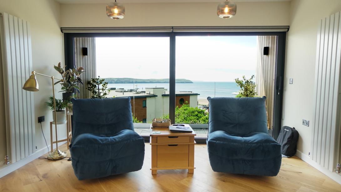 Interior of house with grey coloured windows