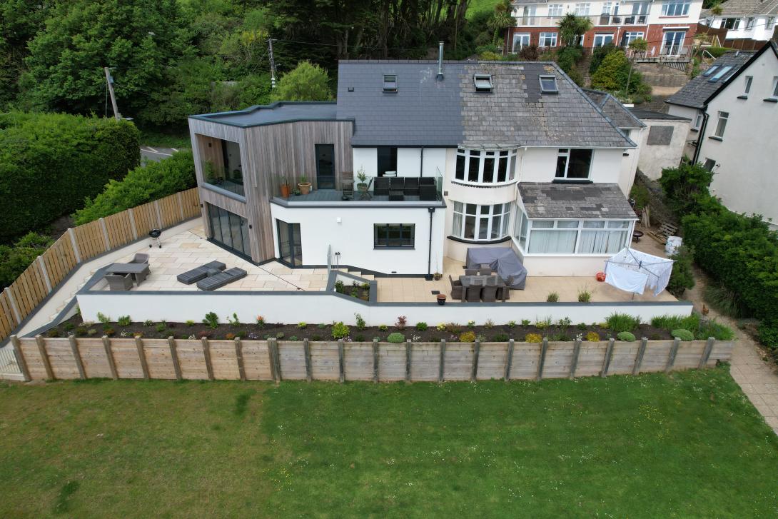 Ariel image of house with newly fitted windows and sliding doors