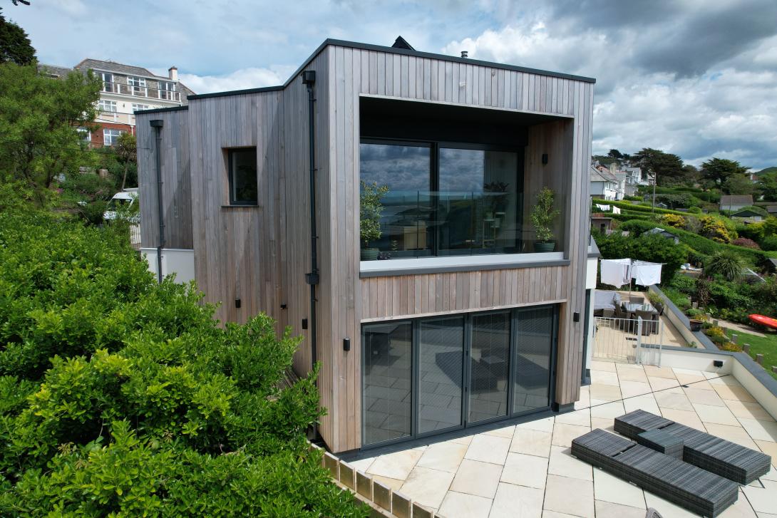 Ariel image of house with newly fitted windows and sliding doors