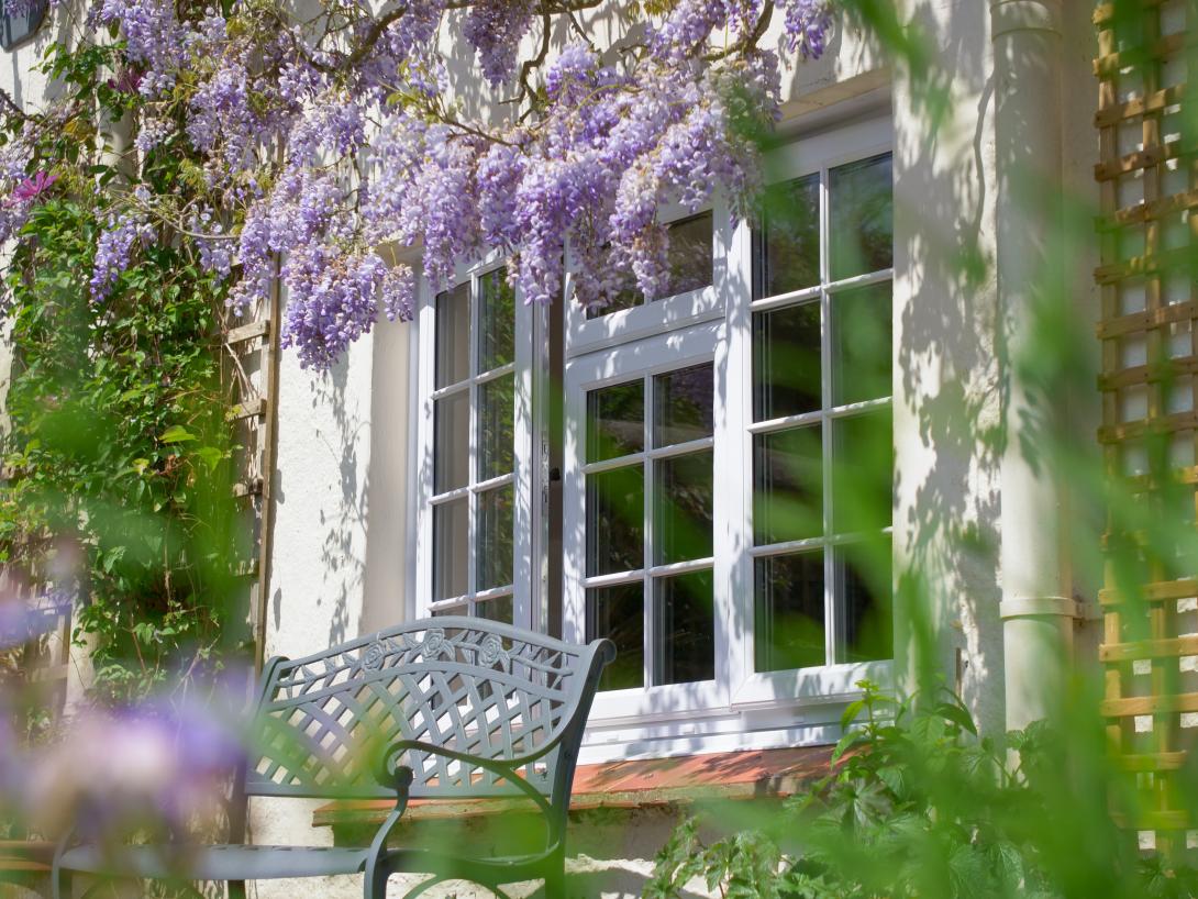 French casement windows fitted with A-rated astragal bars at Combas Farm
